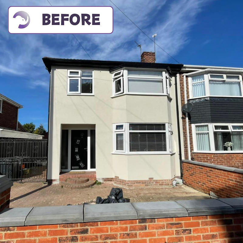 Bay house before white frames